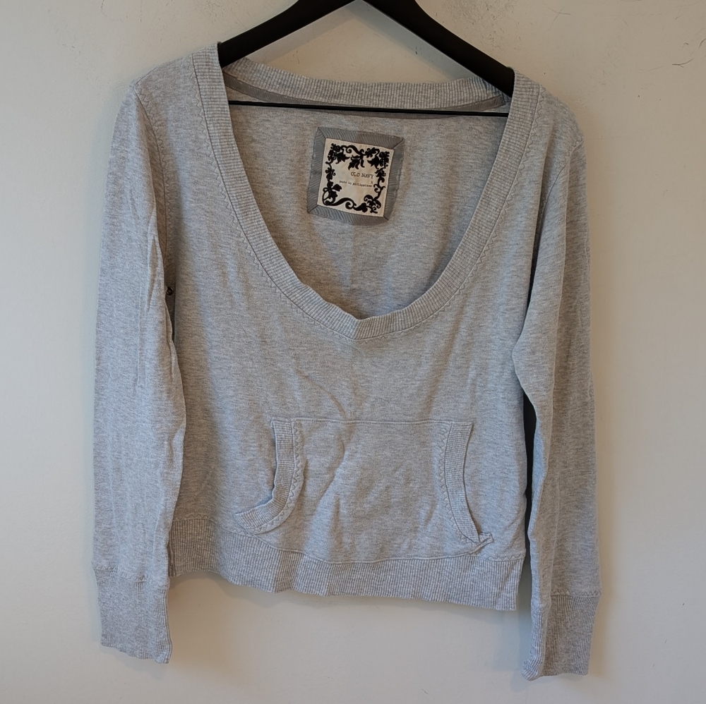 VTG 90s Y2K Old Navy Women's Grey Deep Scoop Neck Lightweight Sweatshirt M
